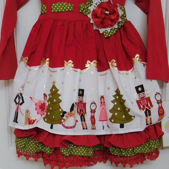 NWT Counting Daisies Red Nutcracker Ballerina Tiered Long Sleeve Dress sz 5 or 6 - Picture 2 of 3